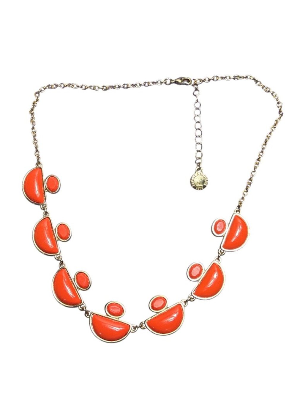 Liz Claiborne Orange Cabochon Rhinestone Necklace Goldtone 16 - 18 inches Long